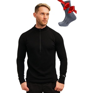 image:image100 Merino Wool Half Zip Sweater Men  Quarter Zip Thermal Base Layer  Lightweight Midweight Heavyweight Long Sleeve Breathable Pullover OdorResistant Half Zip Shirt Ideal for Hiking Skiing 250 Black