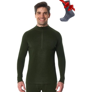 image:image100 Merino Wool Half Zip Sweater Men  Quarter Zip Thermal Base Layer  Lightweight Midweight Heavyweight Long Sleeve Breathable Pullover OdorResistant Half Zip Shirt Ideal for Hiking Skiing320 Army Green