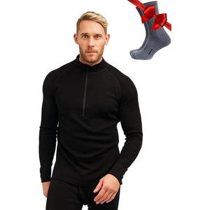 image:image100 Merino Wool Half Zip Sweater Men  Quarter Zip Thermal Base Layer  Lightweight Midweight Heavyweight Long Sleeve Breathable Pullover OdorResistant Half Zip Shirt Ideal for Hiking Skiing 320 Black