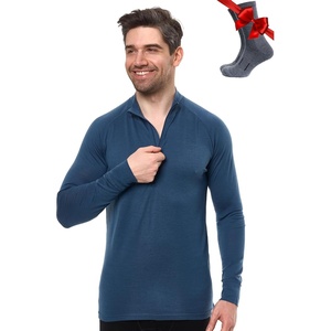 image:image100 Merino Wool Half Zip Sweater Men  Quarter Zip Thermal Base Layer  Lightweight Midweight Heavyweight Long Sleeve Breathable Pullover OdorResistant Half Zip Shirt Ideal for Hiking Skiing165 Denim Blue