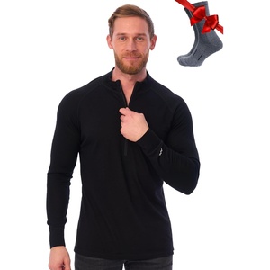 image:image100 Merino Wool Half Zip Sweater Men  Quarter Zip Thermal Base Layer  Lightweight Midweight Heavyweight Long Sleeve Breathable Pullover OdorResistant Half Zip Shirt Ideal for Hiking Skiing165 Black