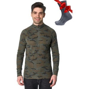 image:image100 Merino Wool Half Zip Sweater Men  Quarter Zip Thermal Base Layer  Lightweight Midweight Heavyweight Long Sleeve Breathable Pullover OdorResistant Half Zip Shirt Ideal for Hiking Skiing250 Camo
