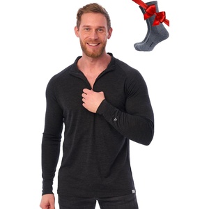 image:image100 Merino Wool Half Zip Sweater Men  Quarter Zip Thermal Base Layer  Lightweight Midweight Heavyweight Long Sleeve Breathable Pullover OdorResistant Half Zip Shirt Ideal for Hiking Skiing165 Charcoal Grey