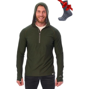 image:image100 Merino Wool Hoodie Men  Slim Fit Quarter Zip Thermal Base Layer Top  Lightweight Hoodie Breathable Naturally OdorResistant MoistureWicking Sweatshirt Ideal for Hiking Travel Camping190 Dark Olive