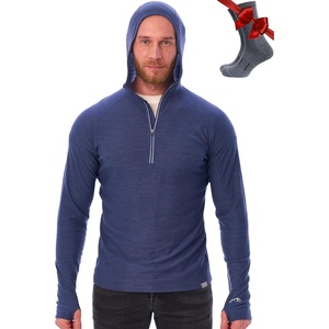 image:image100 Merino Wool Hoodie Men  Slim Fit Quarter Zip Thermal Base Layer Top  Lightweight Hoodie Breathable Naturally OdorResistant MoistureWicking Sweatshirt Ideal for Hiking Travel Camping190 Windsor Blue
