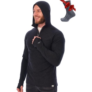 image:image100 Merino Wool Hoodie Men  Slim Fit Quarter Zip Thermal Base Layer Top  Lightweight Hoodie Breathable Naturally OdorResistant MoistureWicking Sweatshirt Ideal for Hiking Travel Camping190 Charcoal Grey