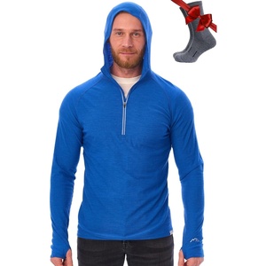 image:image100 Merino Wool Hoodie Men  Slim Fit Quarter Zip Thermal Base Layer Top  Lightweight Hoodie Breathable Naturally OdorResistant MoistureWicking Sweatshirt Ideal for Hiking Travel Camping190 Cobalt Blue
