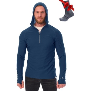 image:image100 Merino Wool Hoodie Men  Slim Fit Quarter Zip Thermal Base Layer Top  Lightweight Hoodie Breathable Naturally OdorResistant MoistureWicking Sweatshirt Ideal for Hiking Travel Camping190 Denim Blue