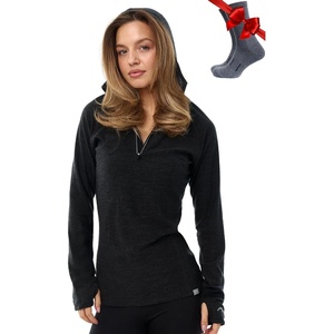 image:image100 Merino Wool Hoodie Women  Slim Fit Quarter Zip Thermal Base Layer  Lightweight Breathable Wool Hoodie Naturally OdorResistant MoistureWicking Sweatshirt Ideal for Hiking Travel Camping190 Charcoal Grey
