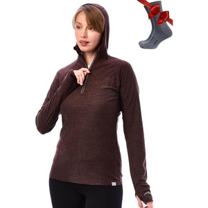 image:image100 Merino Wool Hoodie Women  Slim Fit Quarter Zip Thermal Base Layer  Lightweight Breathable Wool Hoodie Naturally OdorResistant MoistureWicking Sweatshirt Ideal for Hiking Travel Camping190 Chocolate