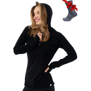 image:image100 Merino Wool Hoodie Women  Slim Fit Quarter Zip Thermal Base Layer  Lightweight Breathable Wool Hoodie Naturally OdorResistant MoistureWicking Sweatshirt Ideal for Hiking Travel Camping190 Black