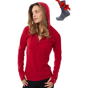 image:image100 Merino Wool Hoodie Women  Slim Fit Quarter Zip Thermal Base Layer  Lightweight Breathable Wool Hoodie Naturally OdorResistant MoistureWicking Sweatshirt Ideal for Hiking Travel Camping190 Cherry Red