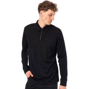 image:image100 Merino Wool Polo Shirt Men  Quarter Zip Long and Short Sleeve  Lightweight Breathable Merino Wool Casual Shirts Naturally AntiOdor MoistureWicking Ideal for Travel Everyday WearBlack Long