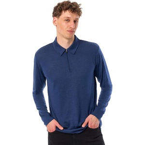 image:image100 Merino Wool Polo Shirt Men  Quarter Zip Long and Short Sleeve  Lightweight Breathable Merino Wool Casual Shirts Naturally AntiOdor MoistureWicking Ideal for Travel Everyday WearNavy Long