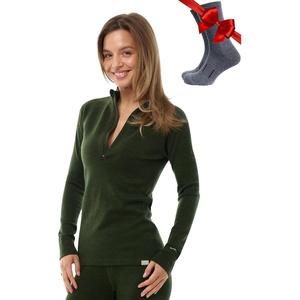 image:image100 Merino Wool Quarter Zip Sweater Women  Thermal Base Layer with Socks  Lightweight Midweight Heavyweight Shirt Breathable Base Layer OdorResistant Half Zip Shirt Ideal for Hiking Skiing320 Army Green