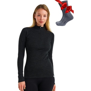 image:image100 Merino Wool Quarter Zip Sweater Women  Thermal Base Layer with Socks  Lightweight Midweight Heavyweight Shirt Breathable Base Layer OdorResistant Half Zip Shirt Ideal for Hiking Skiing 250 Charcoal Grey
