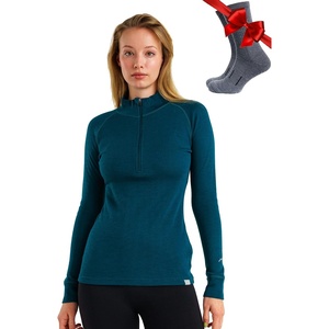 image:image100 Merino Wool Quarter Zip Sweater Women  Thermal Base Layer with Socks  Lightweight Midweight Heavyweight Shirt Breathable Base Layer OdorResistant Half Zip Shirt Ideal for Hiking Skiing250 Deep Teal