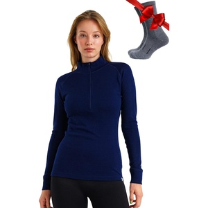 image:image100 Merino Wool Quarter Zip Sweater Women  Thermal Base Layer with Socks  Lightweight Midweight Heavyweight Shirt Breathable Base Layer OdorResistant Half Zip Shirt Ideal for Hiking Skiing250 Navy