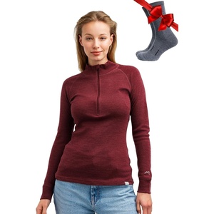 image:image100 Merino Wool Quarter Zip Sweater Women  Thermal Base Layer with Socks  Lightweight Midweight Heavyweight Shirt Breathable Base Layer OdorResistant Half Zip Shirt Ideal for Hiking Skiing320 Burgundy