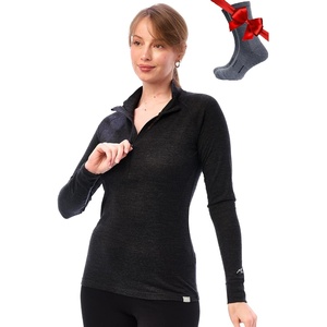 image:image100 Merino Wool Quarter Zip Sweater Women  Thermal Base Layer with Socks  Lightweight Midweight Heavyweight Shirt Breathable Base Layer OdorResistant Half Zip Shirt Ideal for Hiking Skiing165 Charcoal Grey