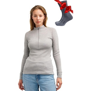 image:image100 Merino Wool Quarter Zip Sweater Women  Thermal Base Layer with Socks  Lightweight Midweight Heavyweight Shirt Breathable Base Layer OdorResistant Half Zip Shirt Ideal for Hiking Skiing320 Heather Grey