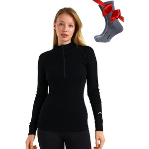image:image100 Merino Wool Quarter Zip Sweater Women  Thermal Base Layer with Socks  Lightweight Midweight Heavyweight Shirt Breathable Base Layer OdorResistant Half Zip Shirt Ideal for Hiking Skiing 250 Black