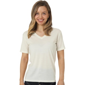 image:image100 Merino Wool Shirt Women  Short Sleeve Tee Base Layer Top Undershirt  Lightweight Breathable Merino Wool TShirt Naturally OdorResistant Soft MoistureWicking Hiking OutdoorWhite Cream V