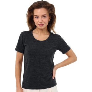 image:image100 Merino Wool Shirt Women  Short Sleeve Tee Base Layer Top Undershirt  Lightweight Breathable Merino Wool TShirt Naturally OdorResistant Soft MoistureWicking Hiking OutdoorMelange Black Scoop