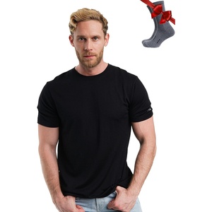 image:image100 Merino Wool TShirt Men  Base Layer Top Undershirt with Hiking Socks  Lightweight Breathable Merino Wool Thermal Shirt Naturally OdorResistant MoistureWicking Ideal for Hiking TravelBlack Ink