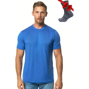 image:image100 Merino Wool TShirt Men  Base Layer Top Undershirt with Hiking Socks  Lightweight Breathable Merino Wool Thermal Shirt Naturally OdorResistant MoistureWicking Ideal for Hiking TravelCobalt Blue