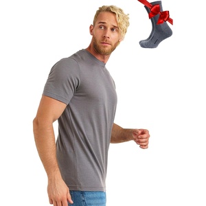 image:image100 Merino Wool TShirt Men  Base Layer Top Undershirt with Hiking Socks  Lightweight Breathable Merino Wool Thermal Shirt Naturally OdorResistant MoistureWicking Ideal for Hiking TravelPerfect Gray