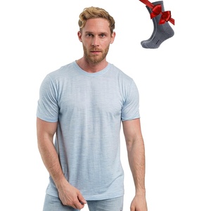 image:image100 Merino Wool TShirt Men  Base Layer Top Undershirt with Hiking Socks  Lightweight Breathable Merino Wool Thermal Shirt Naturally OdorResistant MoistureWicking Ideal for Hiking TravelArctic Blue