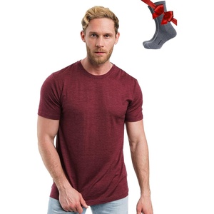 image:image100 Merino Wool TShirt Men  Base Layer Top Undershirt with Hiking Socks  Lightweight Breathable Merino Wool Thermal Shirt Naturally OdorResistant MoistureWicking Ideal for Hiking TravelBurgundy Wine