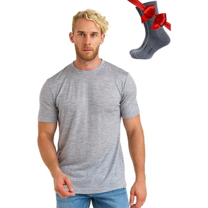 image:image100 Merino Wool TShirt Men  Base Layer Top Undershirt with Hiking Socks  Lightweight Breathable Merino Wool Thermal Shirt Naturally OdorResistant MoistureWicking Ideal for Hiking TravelMelange Grey