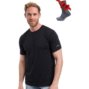 image:image100 Merino Wool TShirt Men  Base Layer Top Undershirt with Hiking Socks  Lightweight Breathable Merino Wool Thermal Shirt Naturally OdorResistant MoistureWicking Ideal for Hiking TravelHeathered Black