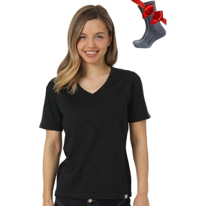 image:image100 Merino Wool TShirt Women  Short Sleeve Tee with Hiking Socks  Lightweight Breathable Merino Wool Active Base Layer Naturally OdorResistant MoistureWicking Ideal for Hiking TravelCharcoal Gray V
