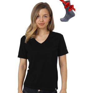image:image100 Merino Wool TShirt Women  Short Sleeve Tee with Hiking Socks  Lightweight Breathable Merino Wool Active Base Layer Naturally OdorResistant MoistureWicking Ideal for Hiking TravelBlack Onyx V