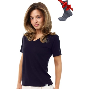 image:image100 Merino Wool TShirt Women  Short Sleeve Tee with Hiking Socks  Lightweight Breathable Merino Wool Active Base Layer Naturally OdorResistant MoistureWicking Ideal for Hiking TravelDeep Purple V