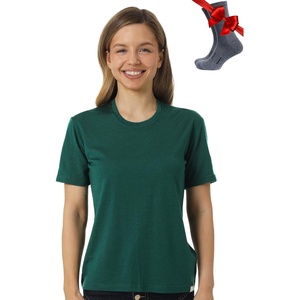 image:image100 Merino Wool TShirt Women  Short Sleeve Tee with Hiking Socks  Lightweight Breathable Merino Wool Active Base Layer Naturally OdorResistant MoistureWicking Ideal for Hiking TravelForest Green