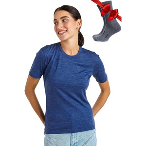 image:image100 Merino Wool TShirt Women  Short Sleeve Tee with Hiking Socks  Lightweight Breathable Merino Wool Active Base Layer Naturally OdorResistant MoistureWicking Ideal for Hiking TravelWindsor Blue