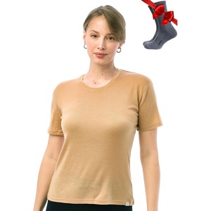 image:image100 Merino Wool TShirt Women  Short Sleeve Tee with Hiking Socks  Lightweight Breathable Merino Wool Active Base Layer Naturally OdorResistant MoistureWicking Ideal for Hiking TravelCamel