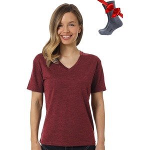 image:image100 Merino Wool TShirt Women  Short Sleeve Tee with Hiking Socks  Lightweight Breathable Merino Wool Active Base Layer Naturally OdorResistant MoistureWicking Ideal for Hiking TravelBurgundy Wine V