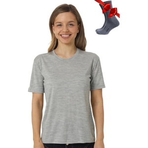 image:image100 Merino Wool TShirt Women  Short Sleeve Tee with Hiking Socks  Lightweight Breathable Merino Wool Active Base Layer Naturally OdorResistant MoistureWicking Ideal for Hiking TravelHeather Grey
