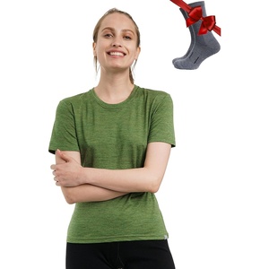 image:image100 Merino Wool TShirt Women  Short Sleeve Tee with Hiking Socks  Lightweight Breathable Merino Wool Active Base Layer Naturally OdorResistant MoistureWicking Ideal for Hiking TravelGreen Olive