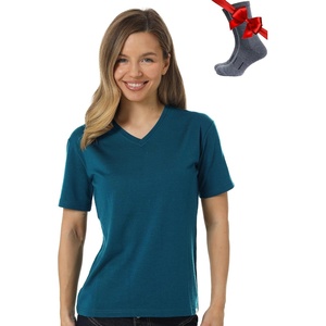 image:image100 Merino Wool TShirt Women  Short Sleeve Tee with Hiking Socks  Lightweight Breathable Merino Wool Active Base Layer Naturally OdorResistant MoistureWicking Ideal for Hiking TravelDeep Teal V