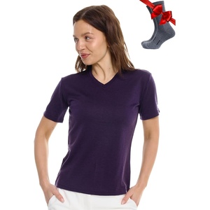 image:image100 Merino Wool TShirt Women  Short Sleeve Tee with Hiking Socks  Lightweight Breathable Merino Wool Active Base Layer Naturally OdorResistant MoistureWicking Ideal for Hiking TravelDark Purple V