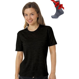 image:image100 Merino Wool TShirt Women  Short Sleeve Tee with Hiking Socks  Lightweight Breathable Merino Wool Active Base Layer Naturally OdorResistant MoistureWicking Ideal for Hiking TravelHeathered Black