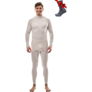 image:imageMerino Wool Base Layer Mens Set  Turtleneck Thermal Underwear for Men Sox  Low and High Neck Midweight Long Johns Cold Weather Top and Bottom Breathable MoistureWicking Ideal for Hiking Skiing260 Light Grey Low