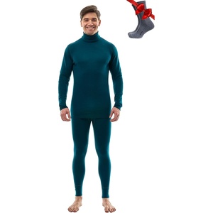 image:imageMerino Wool Base Layer Mens Set  Turtleneck Thermal Underwear for Men Sox  Low and High Neck Midweight Long Johns Cold Weather Top and Bottom Breathable MoistureWicking Ideal for Hiking Skiing260 Deep Teal High