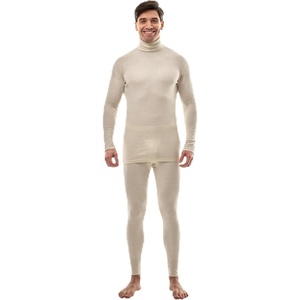 image:imageMerino Wool Base Layer Mens Set  Turtleneck Thermal Underwear for Men Sox  Low and High Neck Midweight Long Johns Cold Weather Top and Bottom Breathable MoistureWicking Ideal for Hiking Skiing260 Natural White High